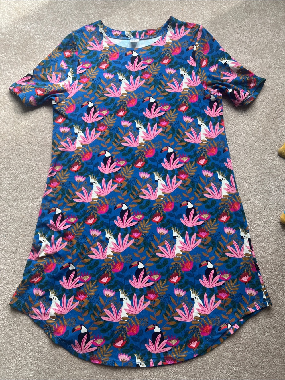 Blue Floral, Toucan, and Cockatoo Dress (Kindred, Little and Lively, Dwelling)
